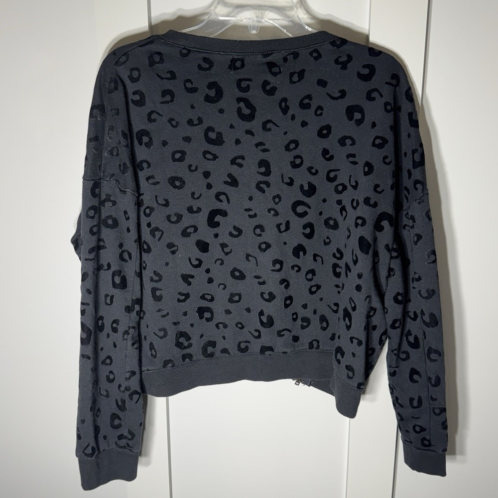 Vintage Havana Women Black Velvet Leopard Crop Top Zip Sweatshirt Medium - Picture 5 of 7